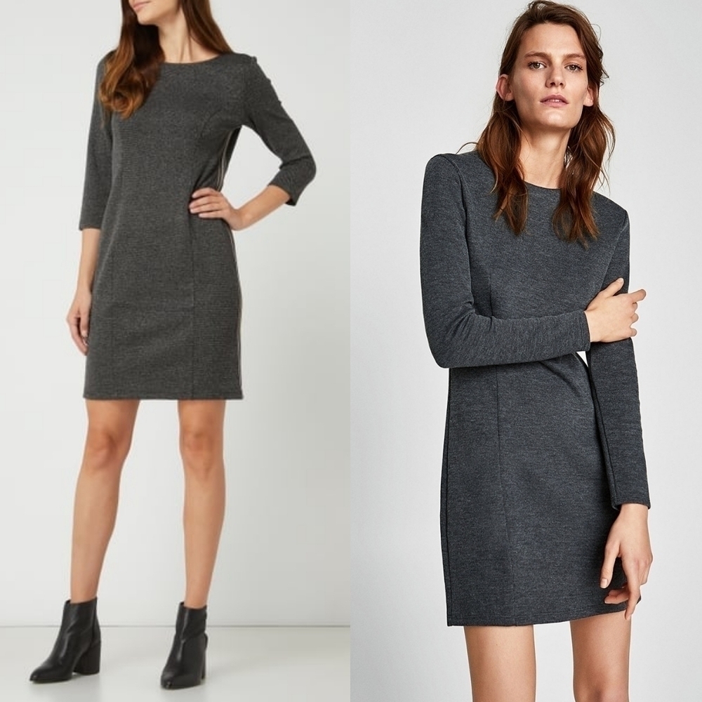 Htf Zara Gray Ribbed Knit Long Sleeve Mini Length Sweater Day Dress Medium